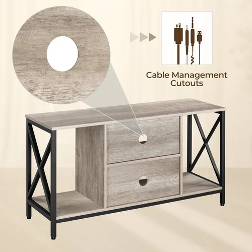 Miniatura 8 de Yaheetech Soporte de TV Industrial para TV de 55 Pulgadas, Mesa de Centro de Entretenimiento y Consola de Medios con Almacenamiento Abierto para Gris