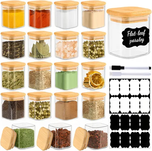Miniatura 19 de TBWIND Contenedores de almacenamiento de vidrio con tapas de bambú, paquete de 7 tarros herméticos de vidrio transparente en tamaños mixtos