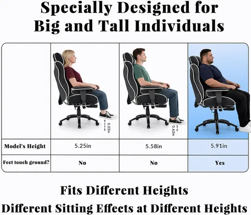 Miniatura 9 de DJWang - Silla de oficina grande y alta con reposapiés, silla de oficina ejecutiva de respaldo alto, silla ergonómica de piel sintética con soporte