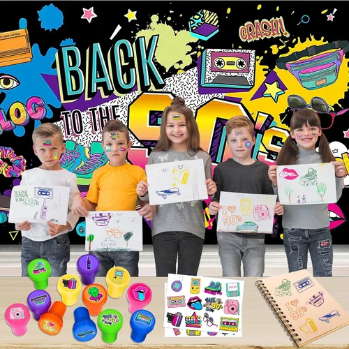 Miniatura 6 de 36 recuerdos de fiesta de los años 90 – 24 tatuajes temporales y 12 sellos – Ideal para decoración de tarjetas de cumpleaños con temática retro
