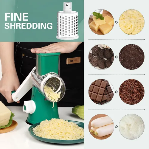 Miniatura 4 de Cambom Rallador giratorio de queso, triturador de queso de manivela para queso fresco, verduras, nueces, base de succión antideslizante, cepillo