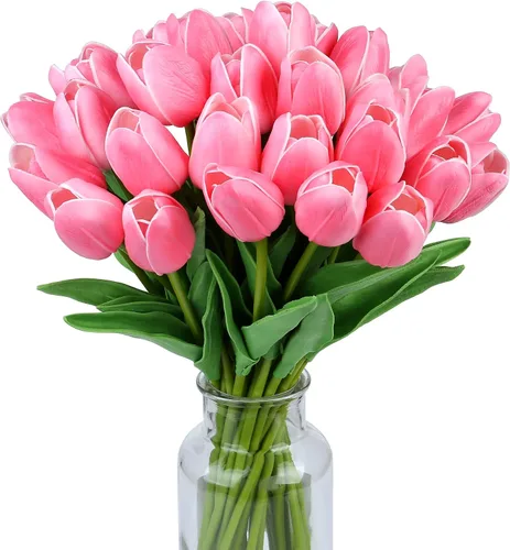 Miniatura 25 de SITUMEIZI 15 piezas de flores blancas artificiales, tulipanes artificiales de poliuretano de 14 pulgadas a granel para el hogar, cocina, Pascua