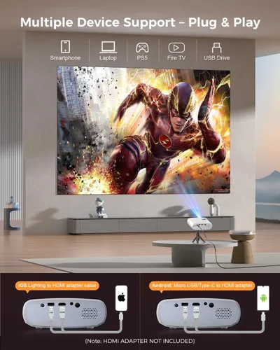 Miniatura 5 de ELEPHAS Mini proyector para iPhone, proyector portátil con trípode, proyector exterior HD de 1080P, proyector de películas compatible con Android