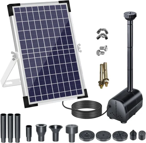 Lewisia Kit de bomba de agua solar de 10 W con cabezales de pulverización de hongos y flores para estanque de bricolaje, piscina, jardín, patio,