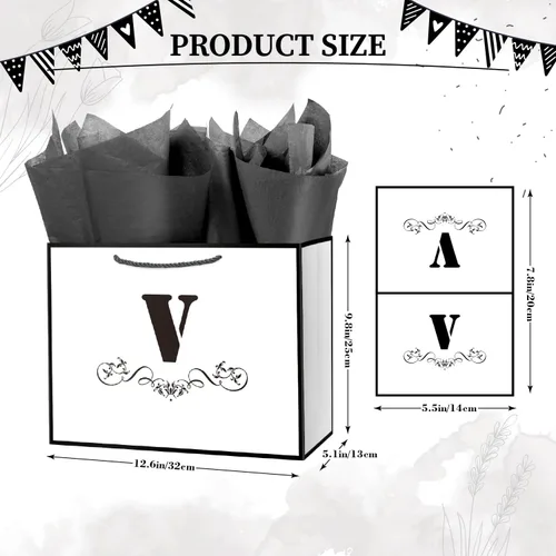 Miniatura 2 de ysmile Bolsa de regalo de letras con papel de seda para hombres, bolsa grande de 12 pulgadas, color blanco y negro, para cumpleaños, aniversario