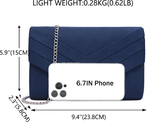 Miniatura 4 de Envelope Evening Bag for Women Genuine Suede Leather Crossbody Shoulder Clutch Purse Gift Box