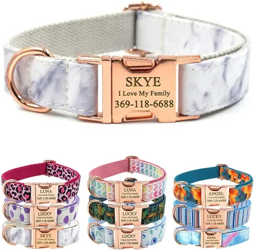 Miniatura 27 de PETDURO Collar Personalizado para Perro A cuadros Negro Blanco con Nombre y Teléfono Grabados en Hebilla de Metal Plateado para Perros Grandes