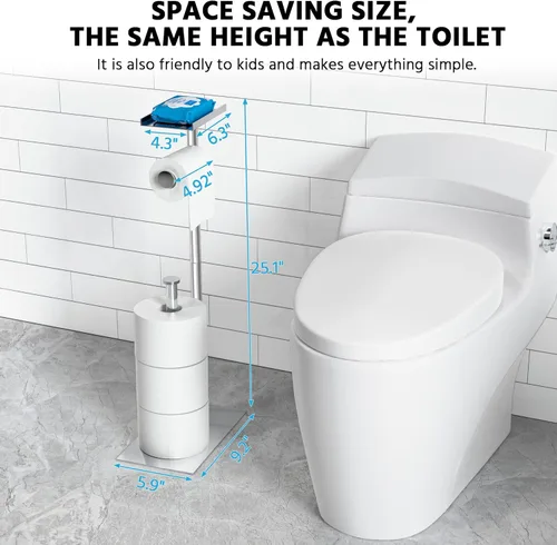 Miniatura 5 de Cisily Soporte de papel higiénico de acero inoxidable plateado con estante para teléfono, decoración para baño. Soporte para rollo de papel Plata