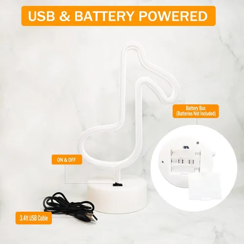 Miniatura 4 de Luces de notas musicales - Letreros de neón con notas de música LED, funciona con USB/batería, blanco cálido
