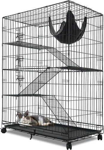Miniatura 10 de Homey Pet Jaulas para gatos de 50 pulgadas para interiores, jaulas grandes de 4 niveles para gatos de interior, jaula plegable de alambre de metal