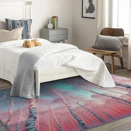 Miniatura 3 de Alfombras blancas de abedul para dormitorio, sala de estar, alfombra de bosque de 3 x 5, lavable, antideslizante, suave, alfombra de pelo bajo, Dfg4