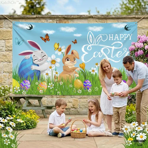 Miniatura 3 de KatchOn, Cartel de feliz Pascua – Xtragrande 72 x 44 pulgadas Fondo de Pascua para fotografía Pancartas de pared de Pascua para decoraciones