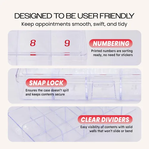 Miniatura 3 de Beauticom Caja organizadora de 10 puntas de arte de uñas vacías de Estados Unidos, color transparente, para puntas de uñas postizas, vitaminas