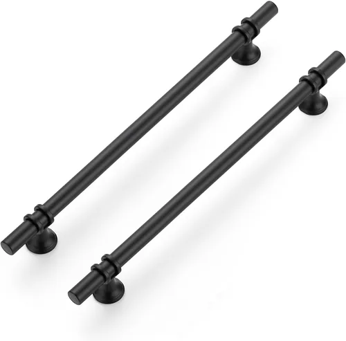 Miniatura 12 de Ravinte Paquete de 5 tiradores de gabinete de cocina con un solo agujero con base redonda, tiradores de cajón negro mate, manijas de gabinete de 2