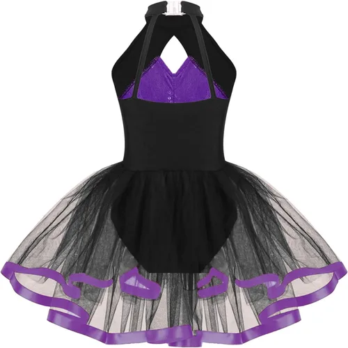 Miniatura 119 de CHICTRY Vestido tutú de ballet con lentejuelas brillantes para niñas y niñas, moderno disfraz de baile latino de jazz