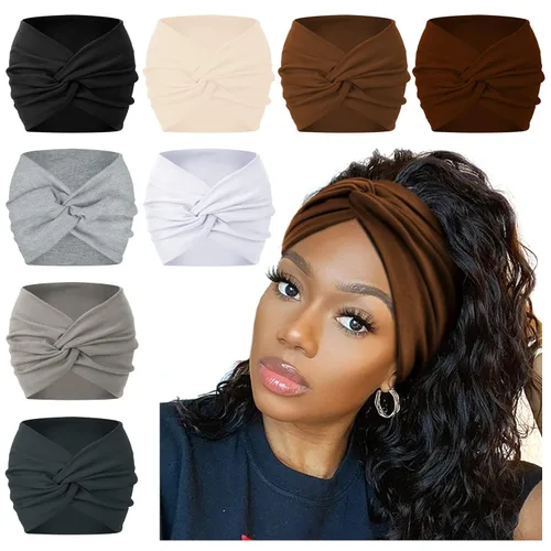 Miniatura 8 de AKTVSHOW Diademas tipo bandana de 7 pulgadas de ancho para mujer, diademas turbantes de cachemira de moda para cabello grueso, antideslizantes