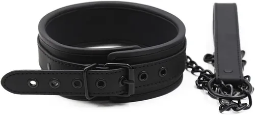 Miniatura 2 de Juego de collar ajustable para cosplay, collar de cuero, collar de cadena y correa para escenario, gargantillas punk., Cuero, No es una piedra