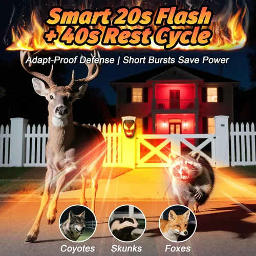 Miniatura 7 de Luces solares de depredador disuasorio de coyote – Repelente nocturno de animales con llama LED luces intermitentes para gallinero, patio y jardín