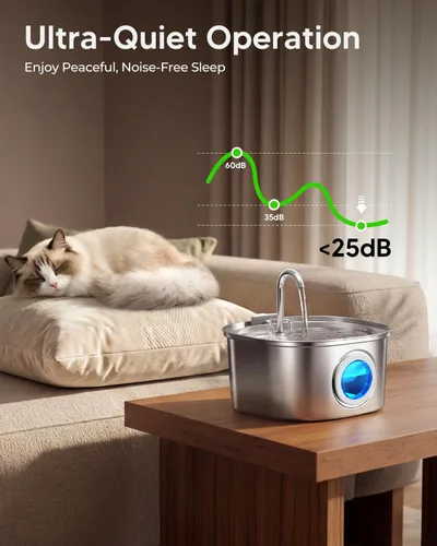 Miniatura 6 de PEKTACO Fuente de Agua para Gatos de Acero Inoxidable, Dispensador de Agua para Gatos de 3.2L/108 onzas con Bomba de Agua Silenciosa y Ventana