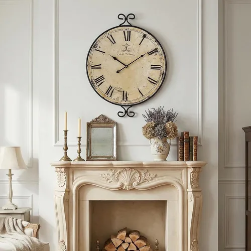 Miniatura 4 de Reloj de pared de 30 pulgadas para sala de estar, reloj de pared de granja extragrande, marco de hierro forjado con acabado dorado retro, relojes
