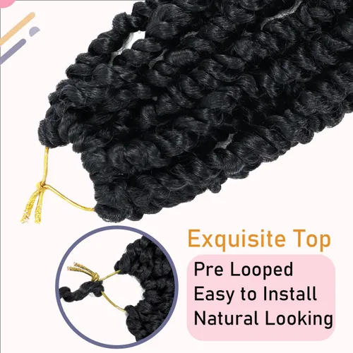 Miniatura 4 de 8 paquetes de extensiones de cabello sintético pretrenzado y prerrizado de ganchillo de 14 pulgadas, con rizos de pasión, para mujeres negras