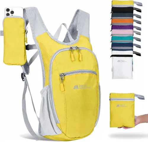 Miniatura 12 de Mochila de senderismo 10L/15L, pequeña mochila de día ligera, plegable, para viajes, resistente al agua, para mujeres y hombres (Gris, 10L)