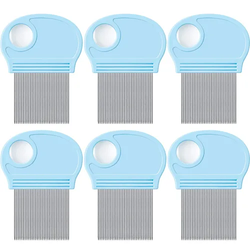 6 piezas para eliminar piojos en la cabeza, peine de pelo con lupa, herramienta de dientes de metal fino para perros, gatos, mascotas, aseo humano y
