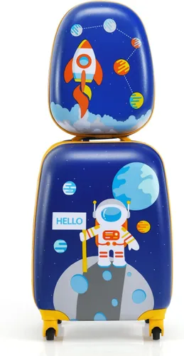 Goplus Equipaje para niños, 2 piezas, 12 y 16 pulgadas, juego de equipaje de mano para niños con 4 ruedas giratorias, maleta ligera con ruedas