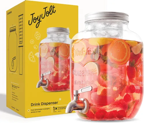 Miniatura 9 de Dispensador de bebidas de 1 galón. Dispensador de bebidas de vidrio con espita de acero inoxidable más cilindro de hielo e infusor de frutas.