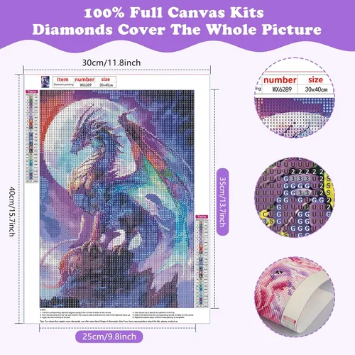 Miniatura 2 de SENQAO Kits de arte de diamantes de dragón para adultos – Kits de arte de diamantes 5D para bricolaje, pinturas de puntos de diamante con diamantes
