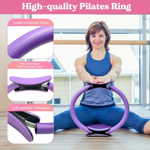 Miniatura 2 de Juego de anillos de pilates de 13 piezas, kit de pilates para mujer, accesorios de equipo de ejercicio, deformación, círculo mágico con asas Púrpura