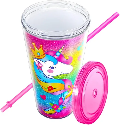 Miniatura 3 de Vaso de acrílico con aislamiento de doble pared con tapa y pajilla, 22 oz / 22.0 fl oz (colorido)