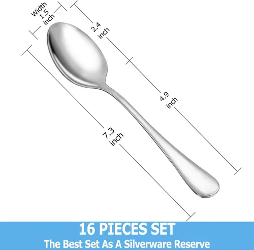 Miniatura 2 de Juego de cucharas de cena, 16 cucharadas de 7.3 pulgadas, cucharas de acero inoxidable de grado alimenticio de alta calidad, cuchara de metal