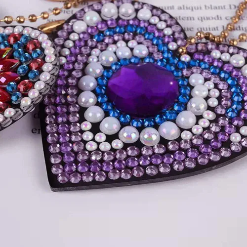 Miniatura 5 de HXYQMMY 5 llaveros de pintura de diamantes, kits de arte de diamantes para pintura de adultos con diamantes por números, colgante de corazón