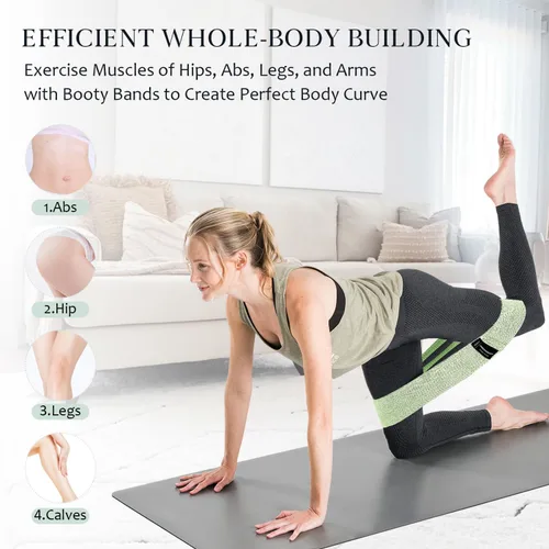 Miniatura 4 de HIMESPORNER Bandas anchas de resistencia de tela para entrenamiento, bandas antideslizantes de ejercicio para glúteos de 3 niveles para mujeres