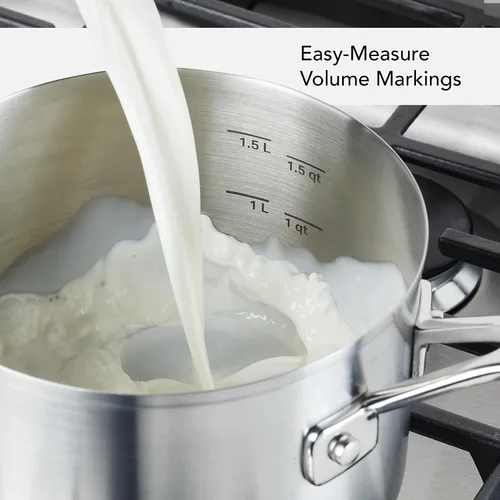 Miniatura 4 de KitchenAid - Sartén de acero inoxidable de inducción con marcas de medición y tapa, 2 cuartos de galón, acero inoxidable cepillado