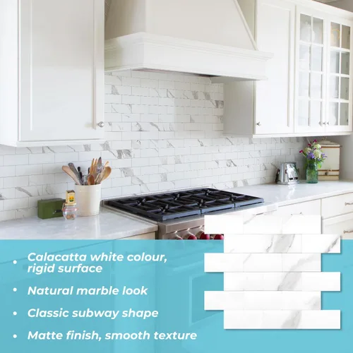 Miniatura 3 de STICKGOO azulejo de metro de 10 hojas para despegar y pegar, azulejo de pared autoadhesivo de PVC, salpicadero adhesivo de Calacatta para cocina