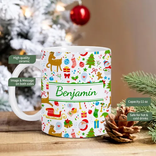 Miniatura 4 de Taza de cerámica de Navidad personalizada para niños, niñas, adultos con nombre personalizado, tazas de café de chocolate caliente, taza de té de 11
