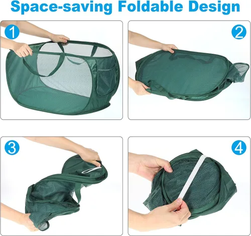 Miniatura 5 de PATIKIL Cesta de malla para lavandería, bolsa plegable con asas para lavandería, viajes, color negro