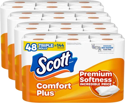 Miniatura 15 de Scott ComfortPlus - Papel higiénico con tubo perfumado suave a lavanda, 12 mega rollos, 310 hojas por rollo, apto para fosas sépticas, papel