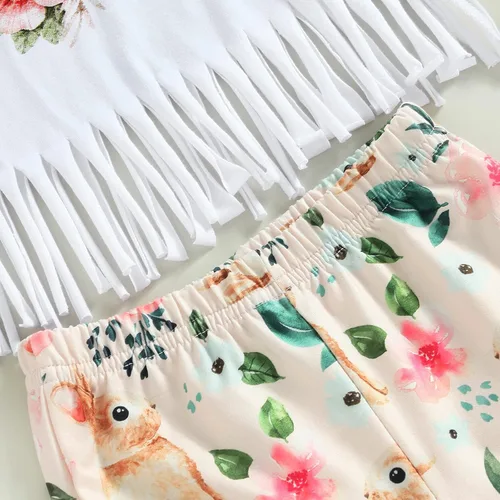 Miniatura 4 de Conjunto de Pascua para bebé, niña, conejo, manga corta, con borlas, camiseta de verano