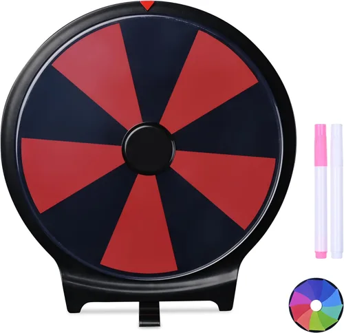WinSpin Rueda de premio de doble cara de 10 pulgadas con soporte de escritorio, borrado en seco, rueda giratoria de 10 ranuras para pub, fiesta,