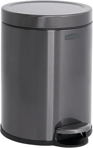 Rubbermaid Basurero redondo de acero inoxidable, 1.6 galones, carbón, papelera con tapa para el hogar, baño, cocina, oficina