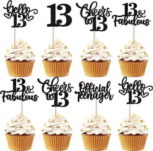 Miniatura 49 de 30 piezas de adornos para cupcakes de 12 cumpleaños feliz, brillantes doce, hola 12, felicitaciones a 12 años, adornos para cupcakes, 12