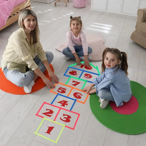Miniatura 2 de Ctosree Juego de cintas de puntos, 1/2 pulgadas de ancho x 65 pies de largo, cinta de neón de 5 colores, cinta fluorescente resistente para pisos