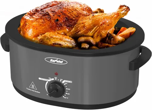 Horno tostador de 8 cuartos con tapa de autohilvanado, con parrilla de tostado extraíble, función de descongelación y calentamiento de pavo,