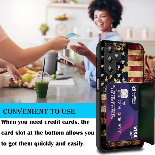Miniatura 4 de Funda híbrida de doble capa con función atril para Samsung Galaxy A16 5G de 6.9 pulgadas, diseño de vaca con bandera estadounidense