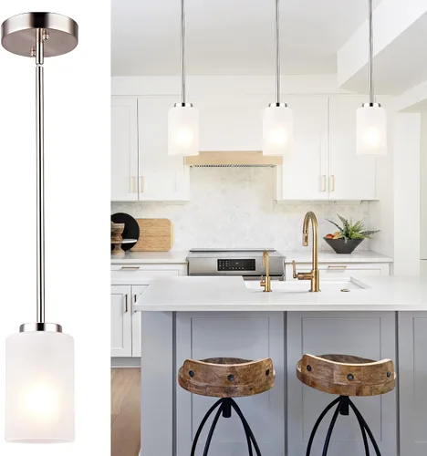 Miniatura 9 de Accesorios de Luz Colgante Mini de 1 Luz, Lámpara de Techo Industrial con Pantallas Blancas Opacas, Altura Ajustable, Iluminación Colgante de Níquel