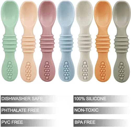 Miniatura 2 de PandaEar Paquete de 7 cucharas de destete LED para bebé, cucharas de silicona para bebés, utensilios de autoalimentación, cuchara de alimentación
