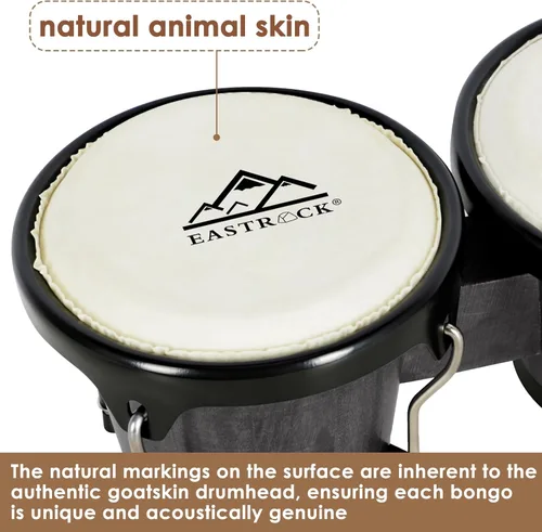 Miniatura 2 de EASTROCK Juego de tambor Bongo de 6 y 7 pulgadas para principiantes, estudiantes, adultos, profesionales, cabezas de piel de animales naturales